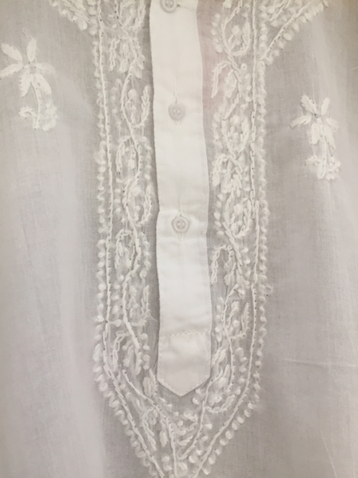 White Voile Kurti Top with Hand-Stitched Embroidery - Image 3