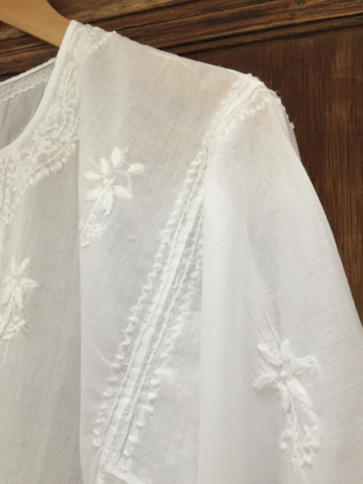 White Voile Kurti Top with Hand-Stitched Embroidery - Image 2