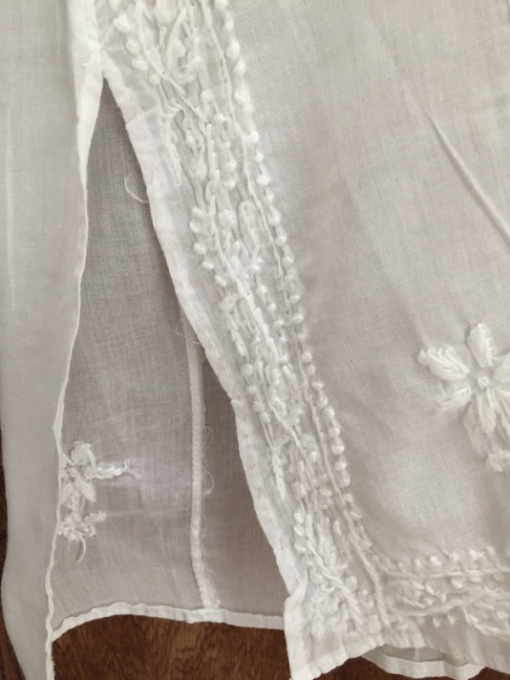 White Voile Kurti Top with Hand-Stitched Embroidery - Image 5