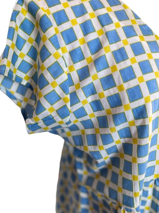 Smock Top, Block Printed in Blue and Yellow Check with White Cami - Image 2