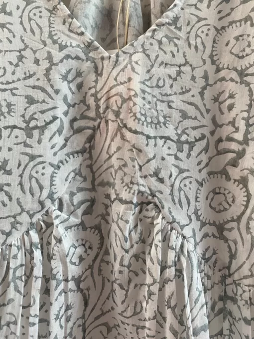 Smock Top, Block Printed in Ash Grey Floral with White Cami - Image 3