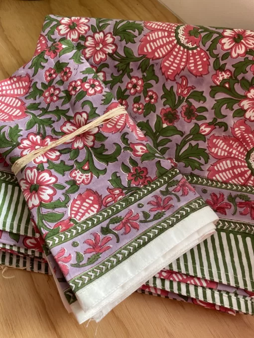 Cotton Table Napkins in Lilac, Pink Spring Garden in Sets of 4 & 6