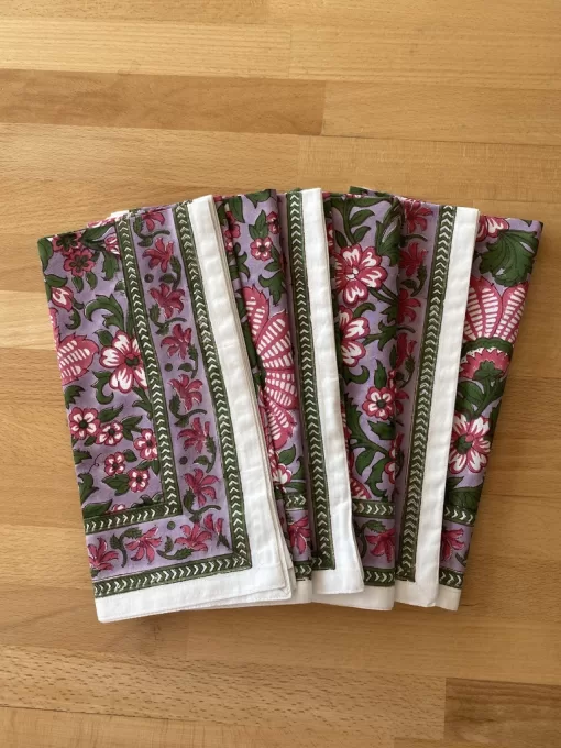 Cotton Table Napkins in Lilac, Pink Spring Garden in Sets of 4 & 6 - Image 3