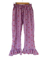 Purple stripe pyjamas with ruby red hearts and frill hem