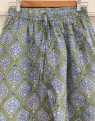 Green Block Print Fabric with Floral Motif