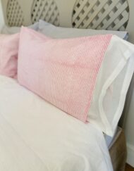 pink white stripe pillowcases, cotton voile pillowcases, hand block printed pillowcases, ethically sourced bedding, artisan-made pillowcases, soft cotton pillowcases, stripe cotton bedding, standard pillowcases 28x18