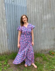 Pink and Blue Blossom Wrap Dress