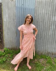 Cotton Wrap Dress with Block Printed Peach Motif